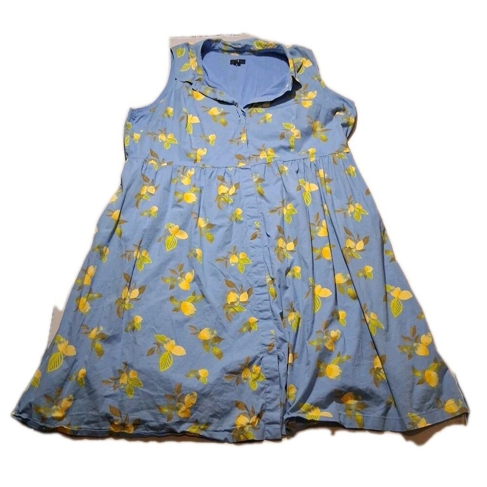 J Jason Wu Shirt Dress Women Blue Lemon Print Cotton Sleeveless SIZE 3X Summer